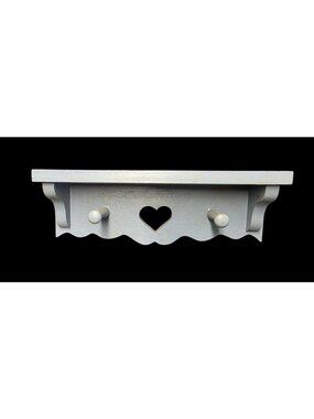 Vintage Mini 8" Heart Cut-Out Blue Wooden Wall Shelf Cottage Core Country Decor